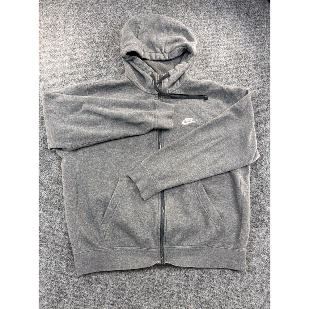 Nike Mens Full Zip Hooded Fleece Jacket Gray Size M Damaged Sleeve